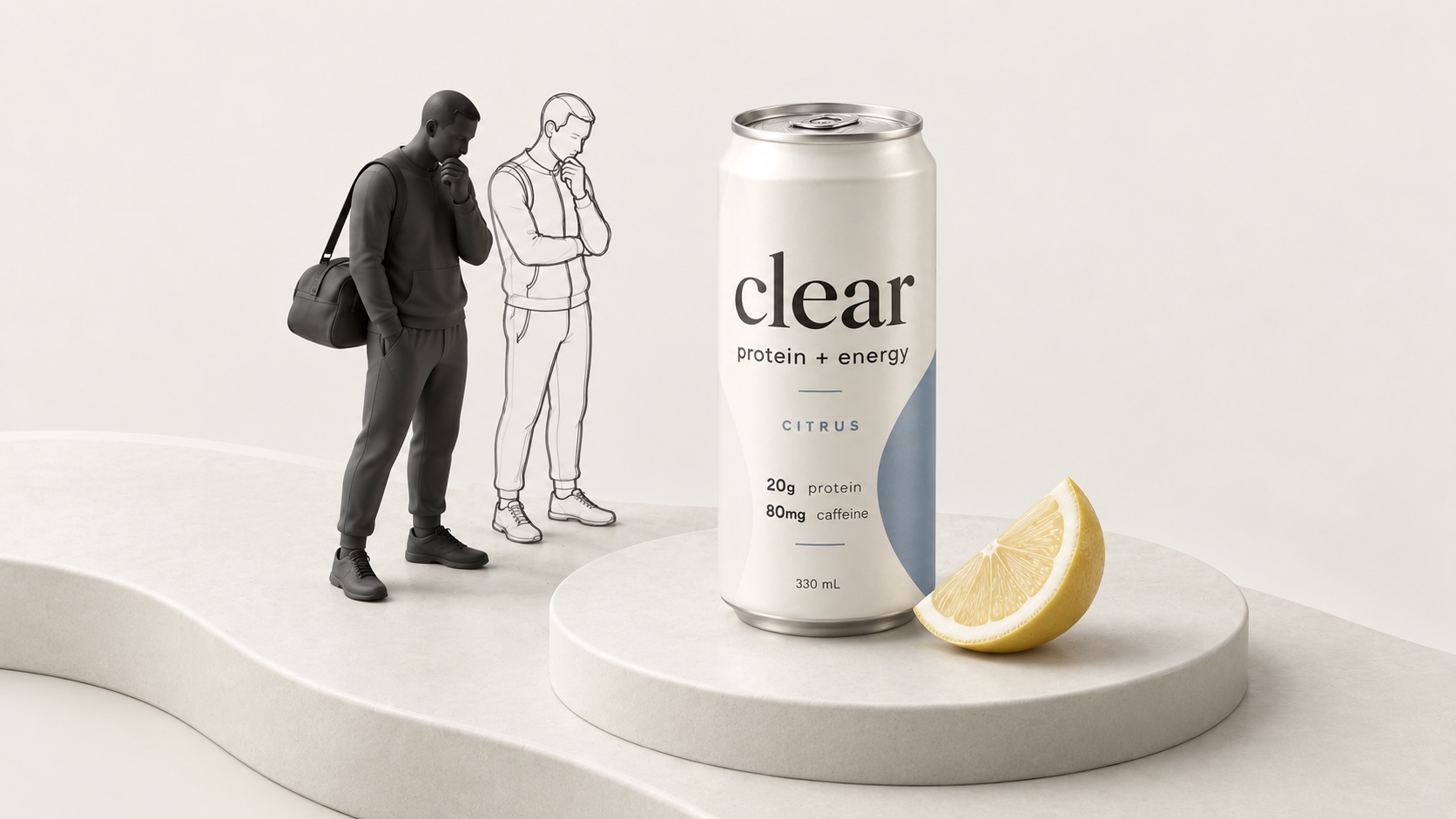 Illustration of the unofficial clear citrus protein-energy can and a lemon wedge, considered by a solid figure and an outlined counterpart.